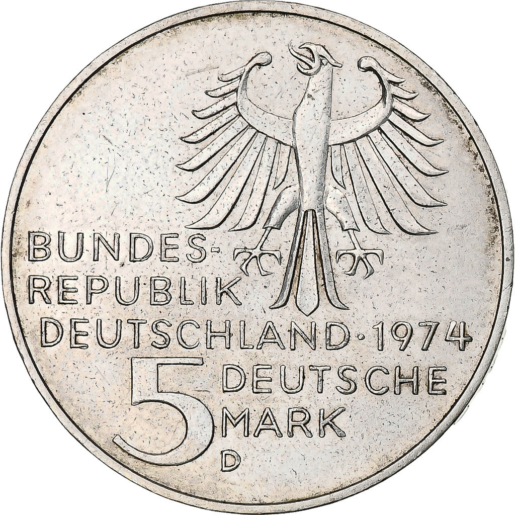 Coin, GERMANY - FEDERAL REPUBLIC, 5 Mark, 1974, Munich, Germany, AU(55-58)