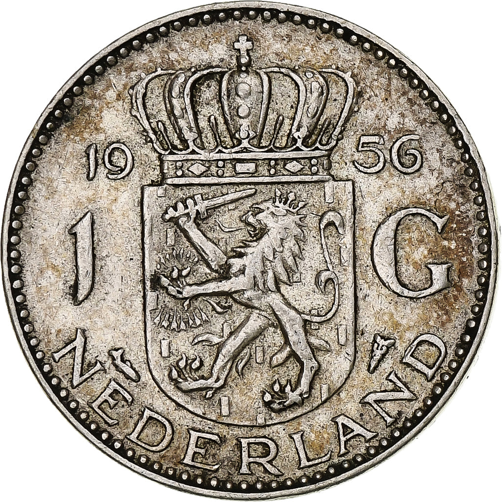 Coin, Netherlands, Juliana, Gulden, 1956, AU(50-53), Silver, KM:184