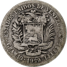 Venezuela, Gram 10, 2 Bolivares, 1929, Silver, VF(30-35), KM:23