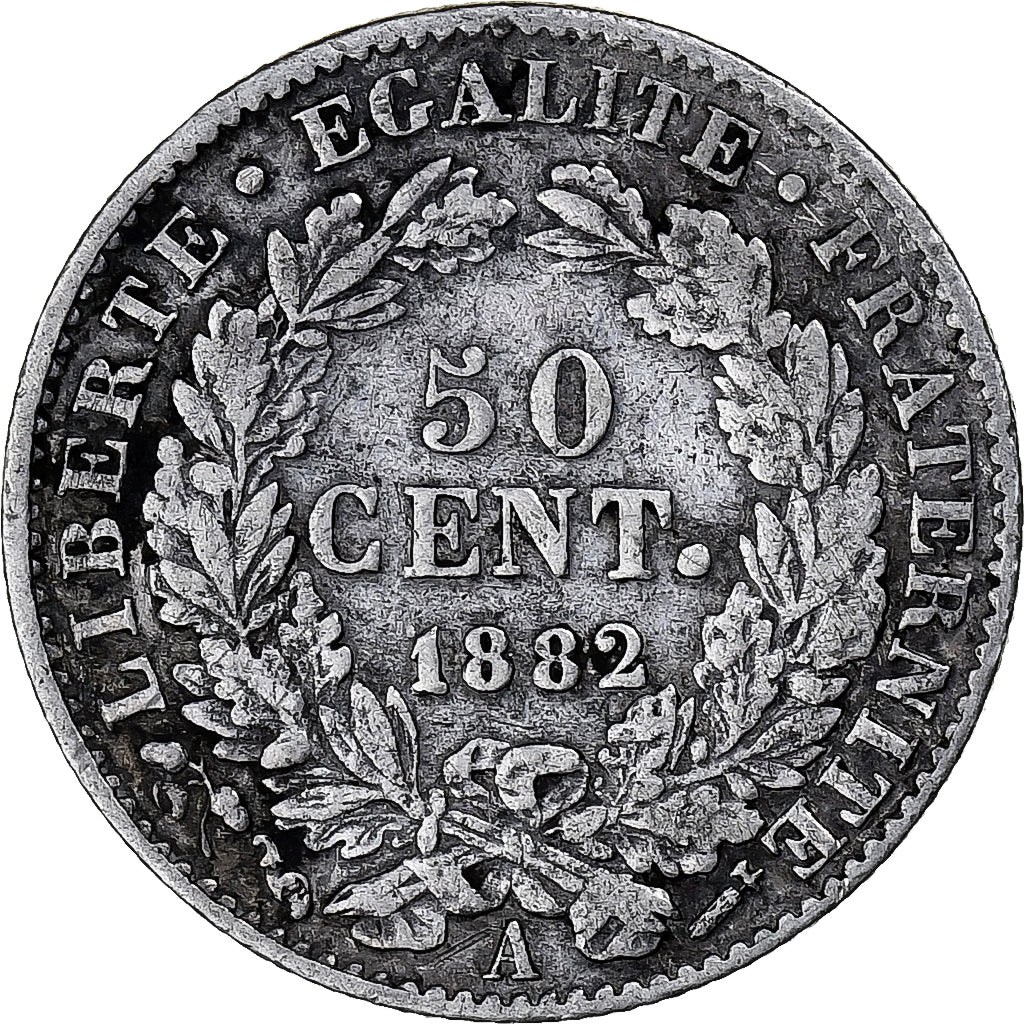 Moneta, Francia, Cérès, 50 Centimes, 1882, Paris, BB, Argento, KM:834.1