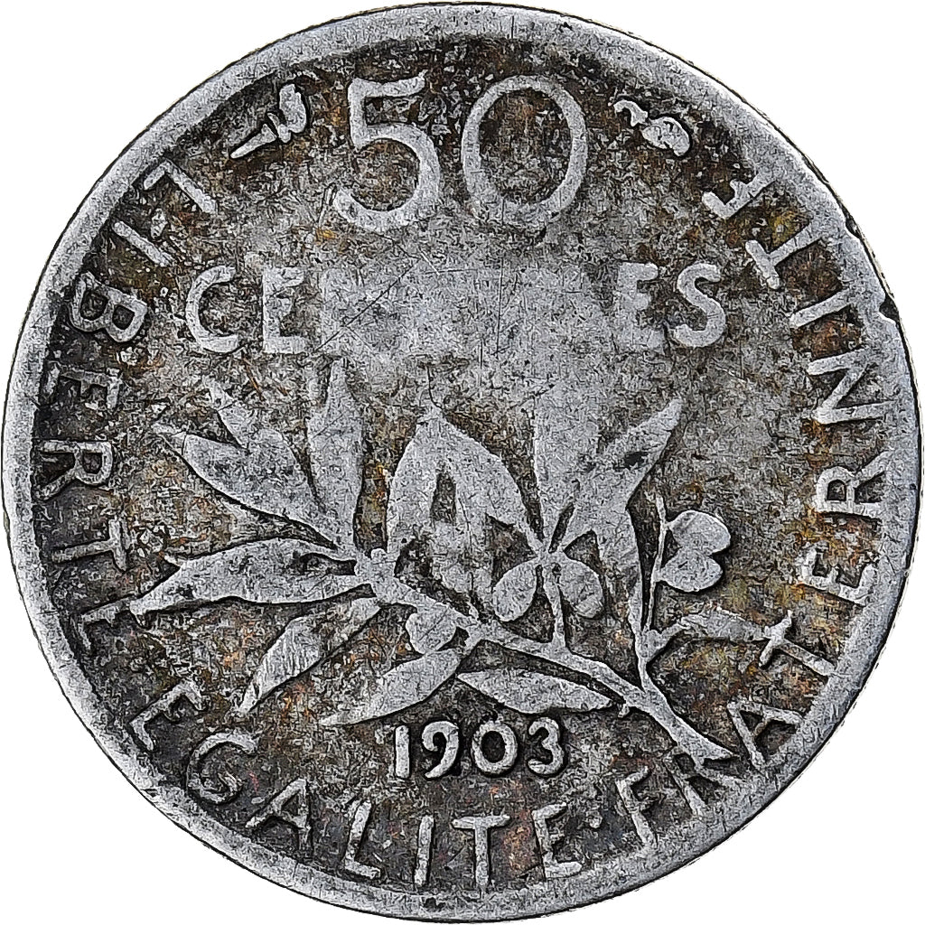 Munten, Frankrijk, Semeuse, 50 Centimes, 1903, Paris, FR, Zilver, KM:854