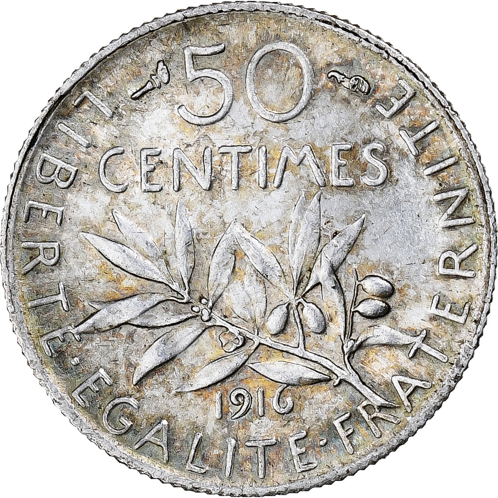 Coin, France, Semeuse, 50 Centimes, 1916, Paris, MS(60-62), Silver, KM:854