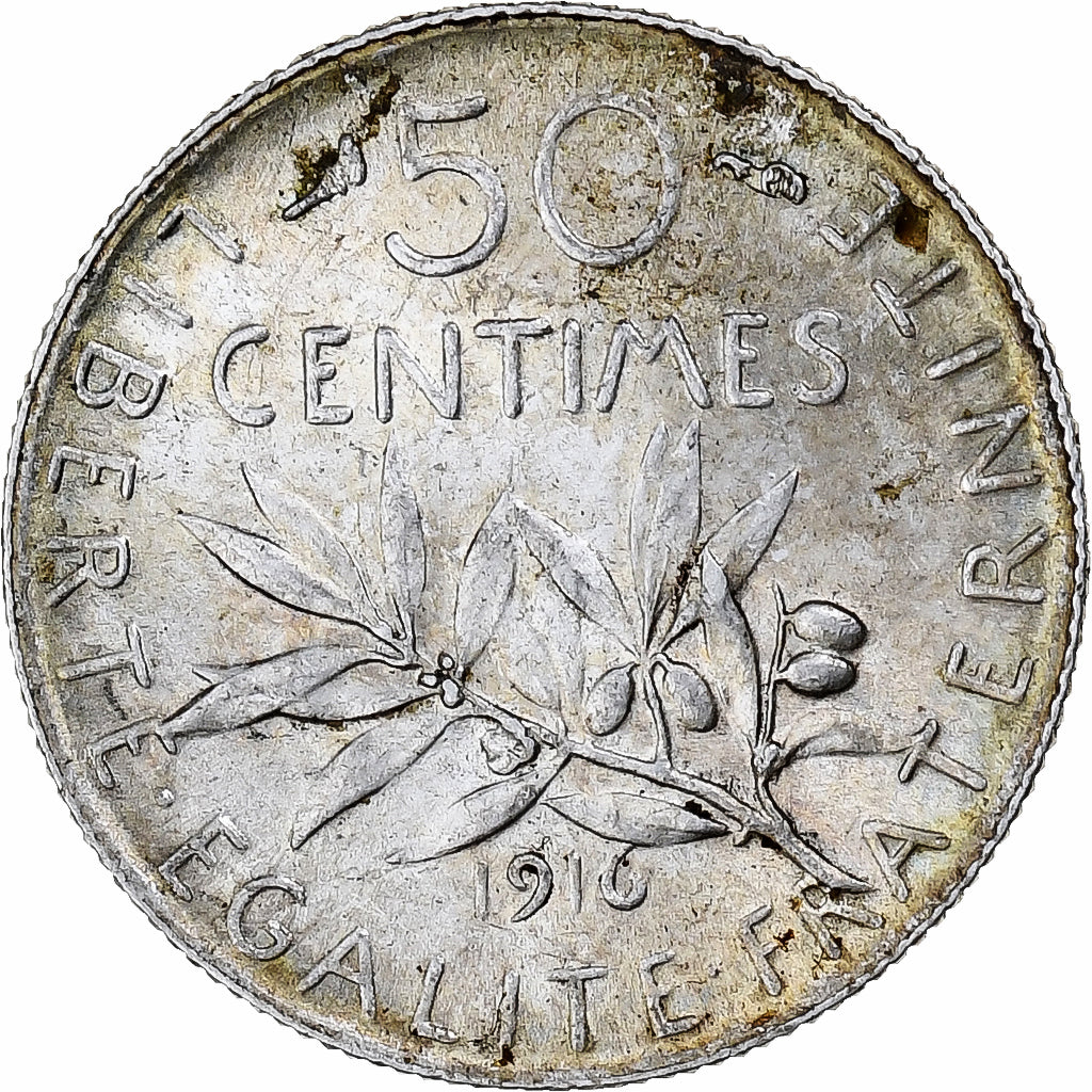 Coin, France, Semeuse, 50 Centimes, 1916, Paris, MS(60-62), Silver, KM:854