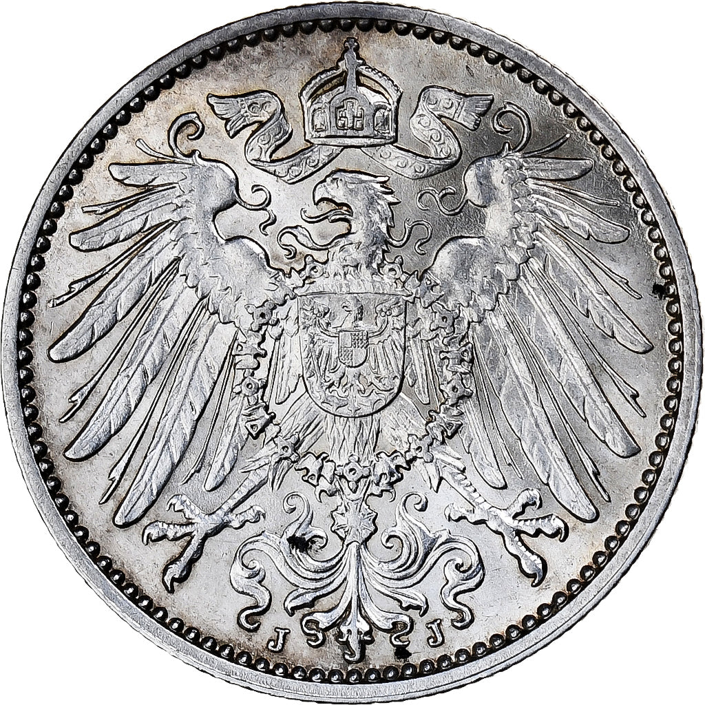 GERMANY - EMPIRE, 1 Mark, 1914, Hambourg, KM #14, AU(50-53), Silver, 24, 5.60