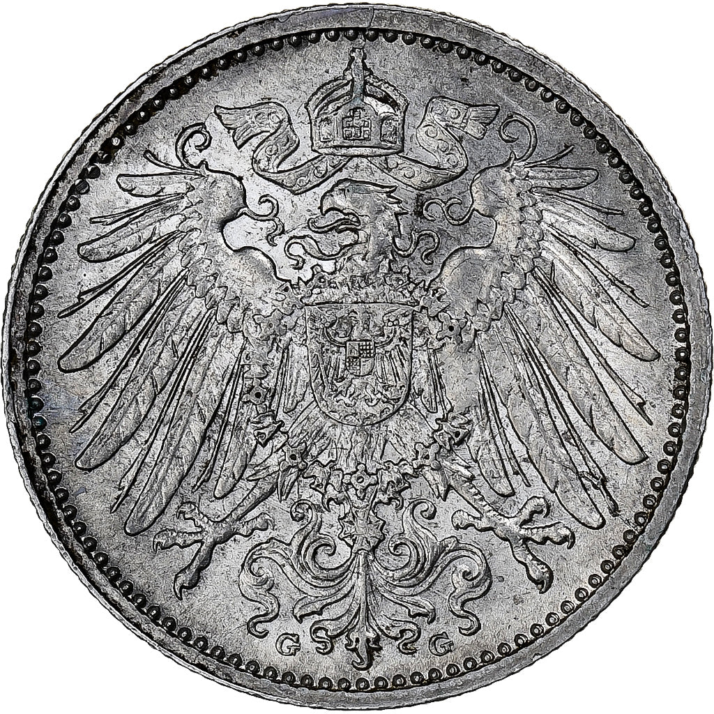NIEMCY - IMPERIUM, Wilhelm II, Mark, 1914, Karlsruhe, Srebro, AU(50-53), KM:14