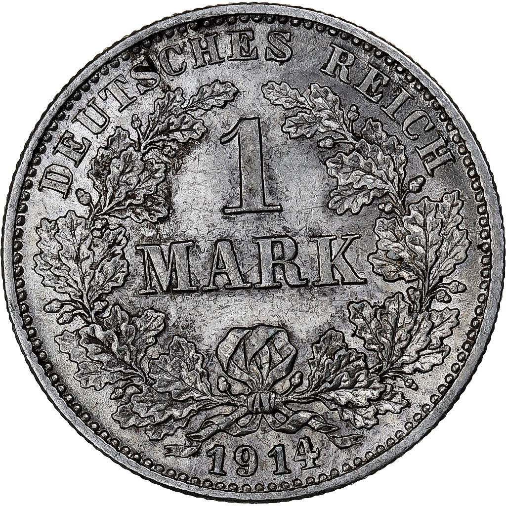 NIEMCY - IMPERIUM, Wilhelm II, Mark, 1914, Karlsruhe, Srebro, AU(50-53), KM:14