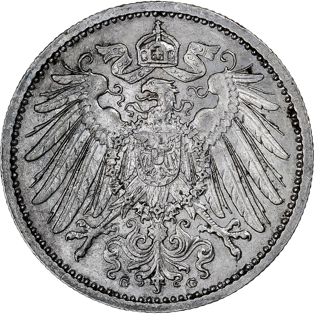 ALEMANIA - IMPERIO, Wilhelm II, Mark, 1914, Karlsruhe, Plata, MBC+, KM:14