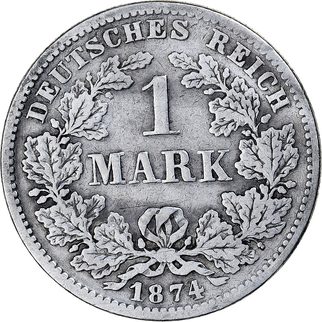Moneda, ALEMANIA - IMPERIO, Wilhelm I, Mark, 1874, Stuttgart, BC+, Plata, KM:7