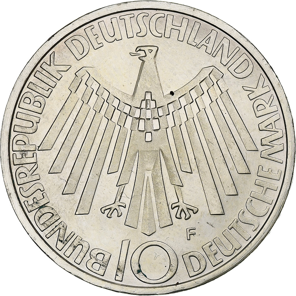 Federale Duitse Republiek, 10 Mark, 1972, Stuttgart, Zilver, PR, KM:130