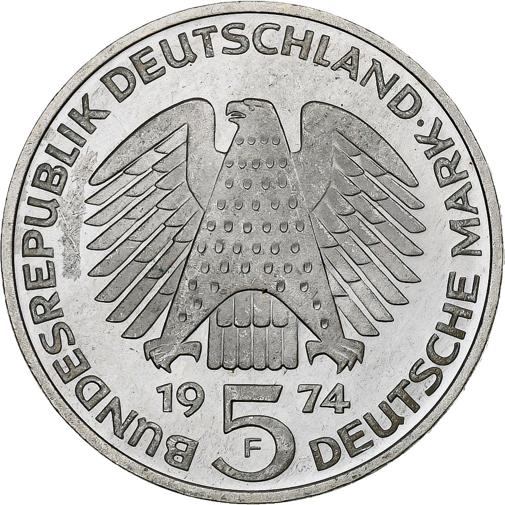 Coin, GERMANY - FEDERAL REPUBLIC, 5 Mark, 1974, Stuttgart, Germany, MS(63)