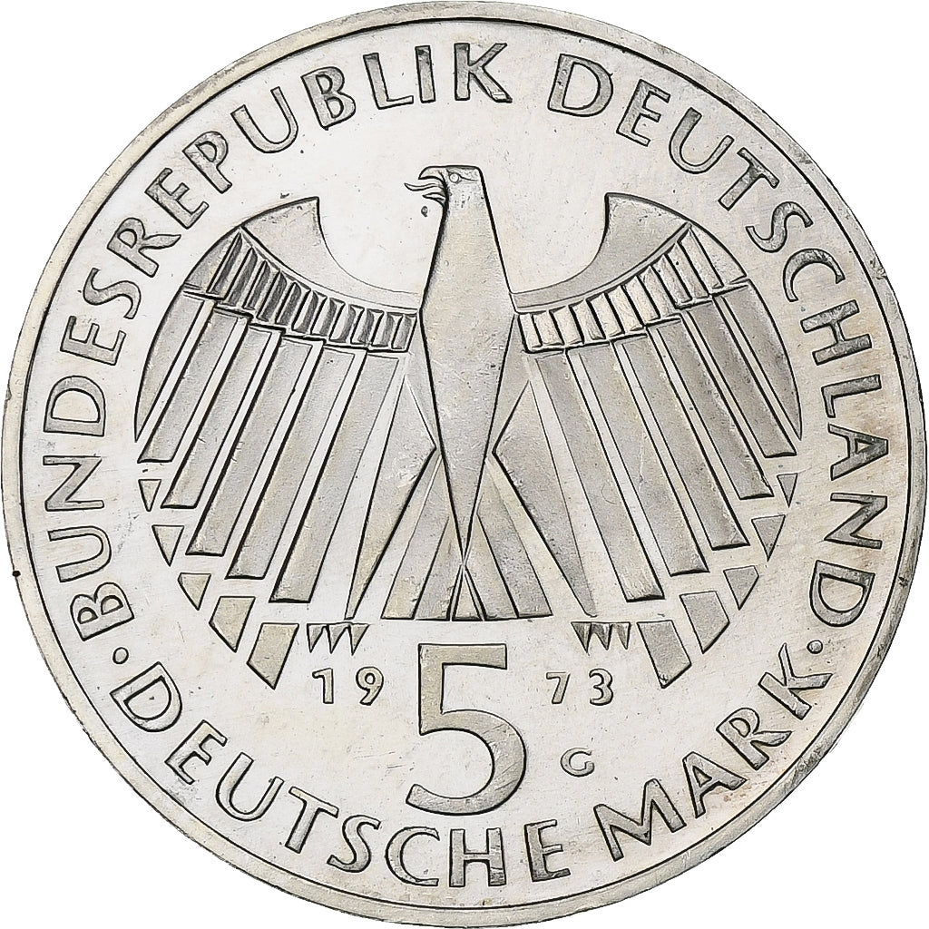 GERMANIA - REPUBBLICA FEDERALE, 5 Mark, 1973, Karlsruhe, Argento, SPL, KM:137