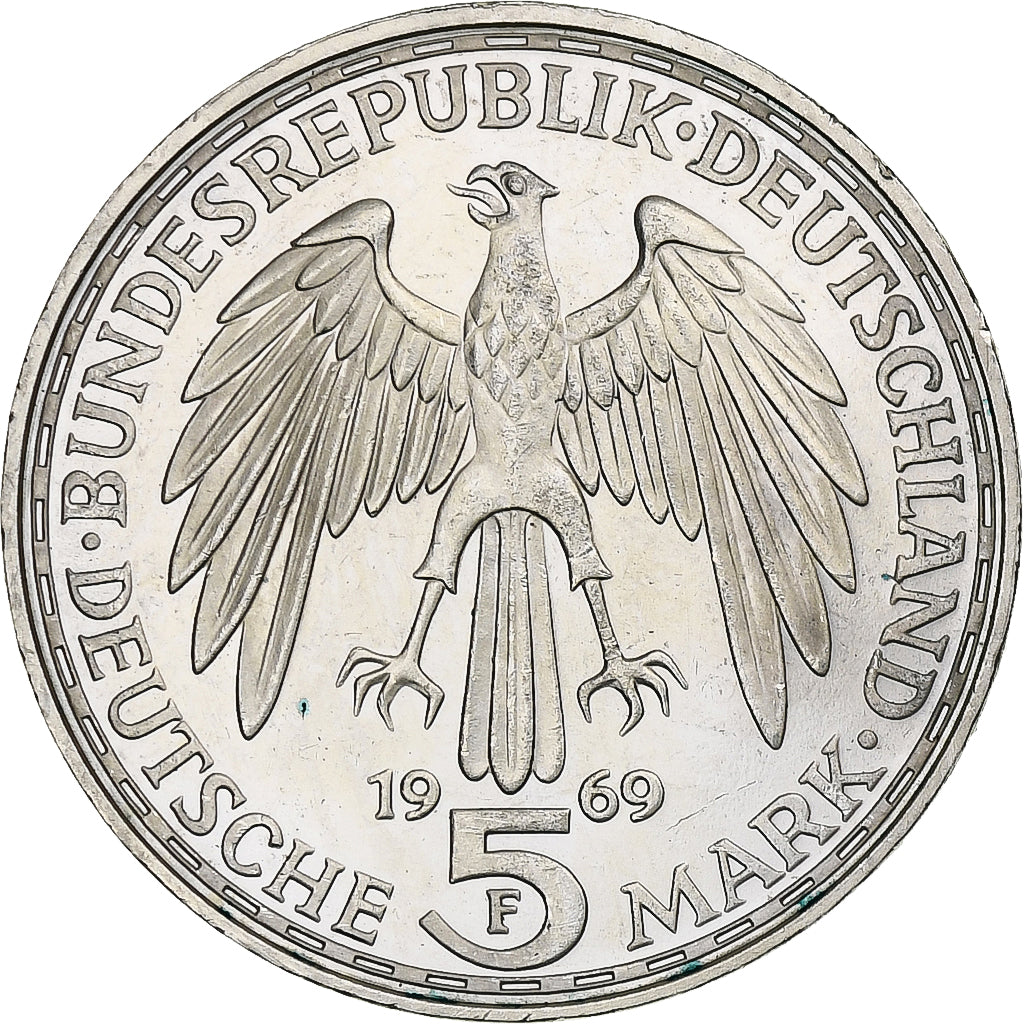 Coin, GERMANY - FEDERAL REPUBLIC, 5 Mark, 1969, Stuttgart, Germany, BE, MS(63)