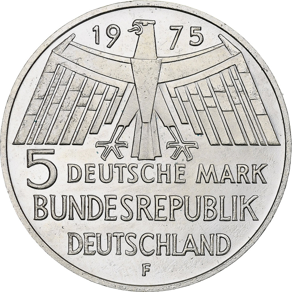 Coin, GERMANY - FEDERAL REPUBLIC, 5 Mark, 1975, Stuttgart, Germany, BE, MS(63)