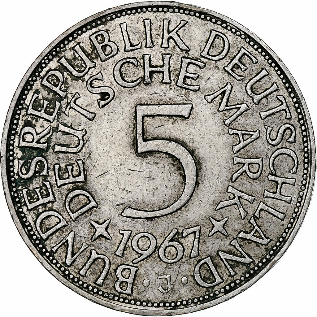 GERMANIA - REPUBBLICA FEDERALE, 5 Mark, 1967, Hamburg, BB+, Argento, KM:112.1