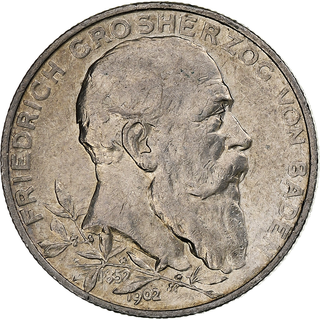 Coin, German States, BADEN, Friedrich I, 2 Mark, 1902, AU(55-58), Silver, KM:271