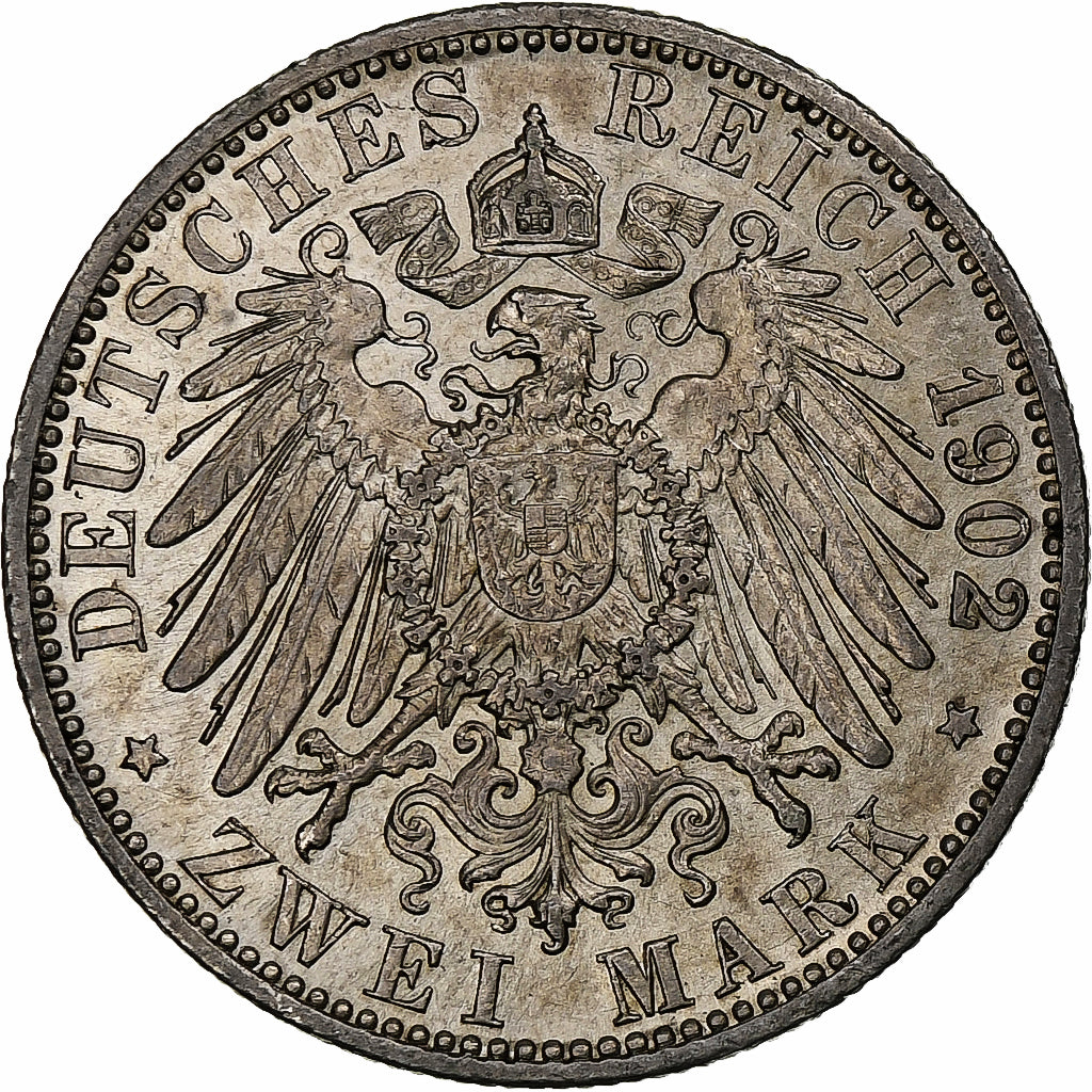 Coin, German States, BADEN, Friedrich I, 2 Mark, 1902, AU(55-58), Silver, KM:271