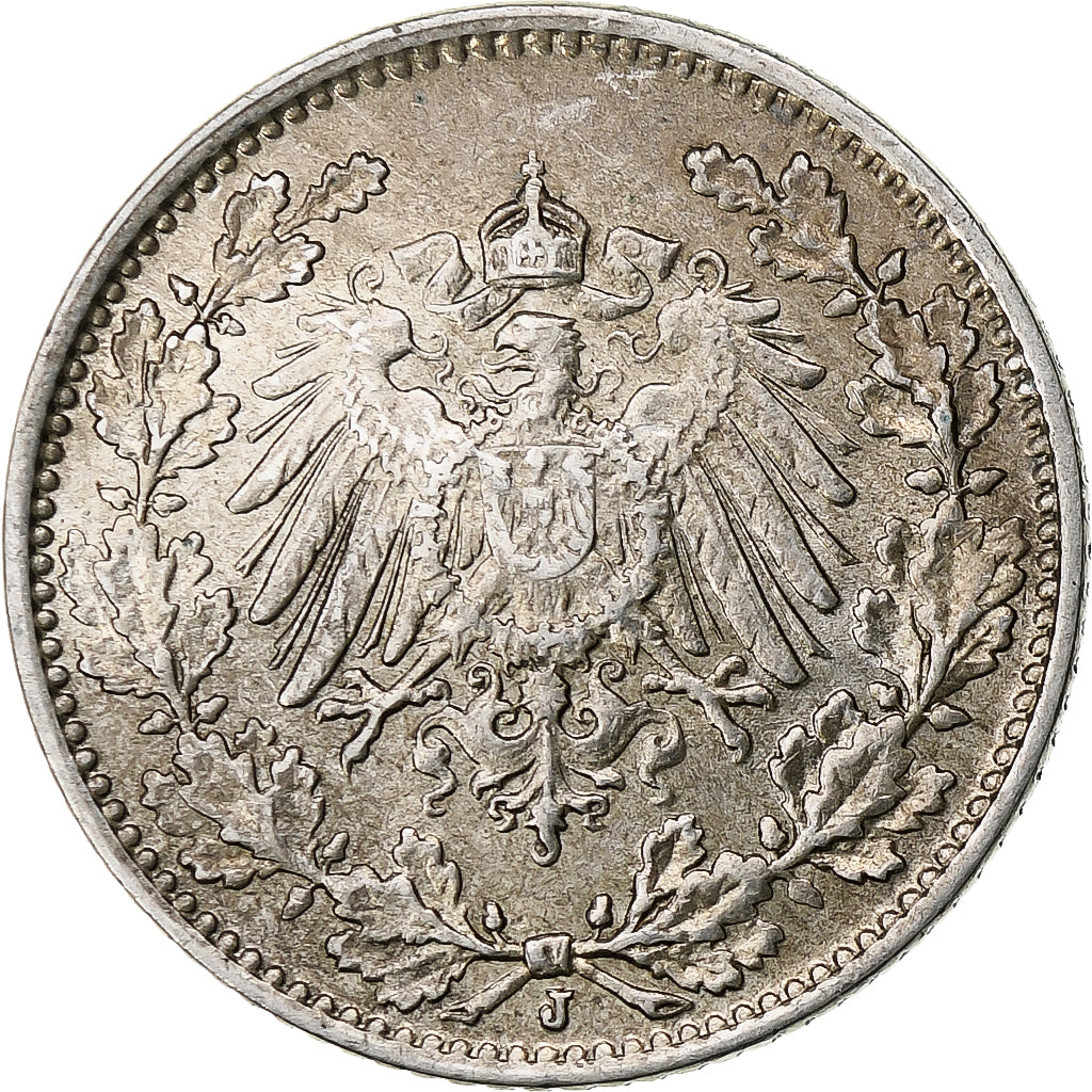 GERMANY - EMPIRE, 1/2 Mark, 1916, Hambourg, Silver, AU(55-58), KM:17