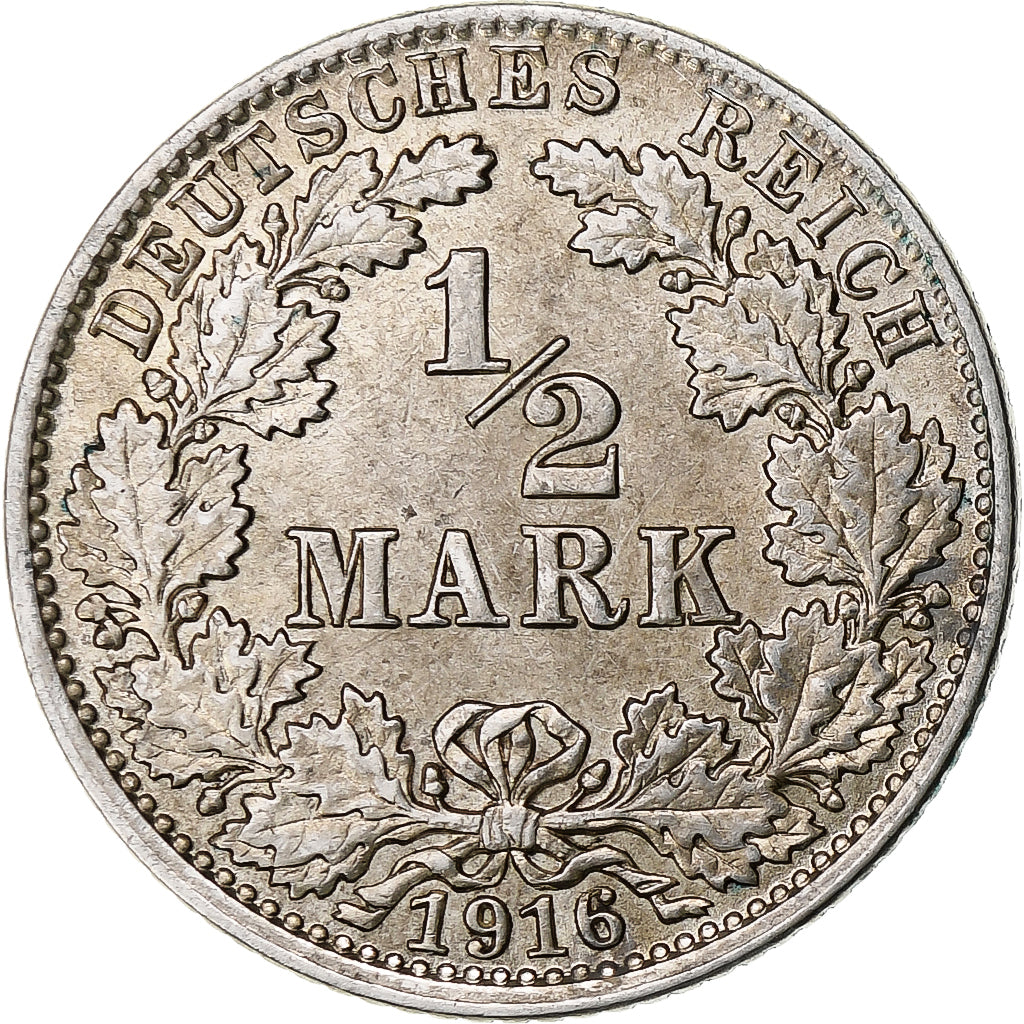 GERMANY - EMPIRE, 1/2 Mark, 1916, Hambourg, Silver, AU(55-58), KM:17