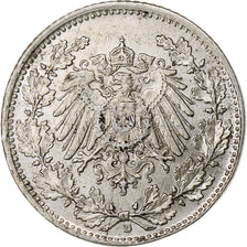 GERMANY - EMPIRE, 1/2 Mark, 1917, Munich, Silver, AU(55-58), KM:17