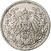GERMANY - EMPIRE, 1/2 Mark, 1917, Munich, Silver, AU(55-58), KM:17