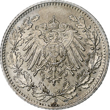 GERMANY - EMPIRE, 1/2 Mark, 1918, Munich, Silver, AU(55-58), KM:17