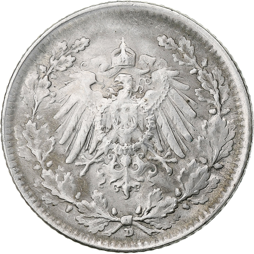 Coin, GERMANY - EMPIRE, 1/2 Mark, 1919, Munich, EF(40-45), Silver, KM:17