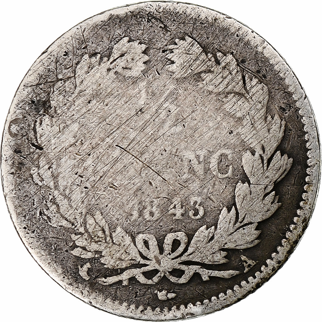 Münze, Frankreich, Louis-Philippe, 1/2 Franc, 1843, Paris, SGE+, Silber