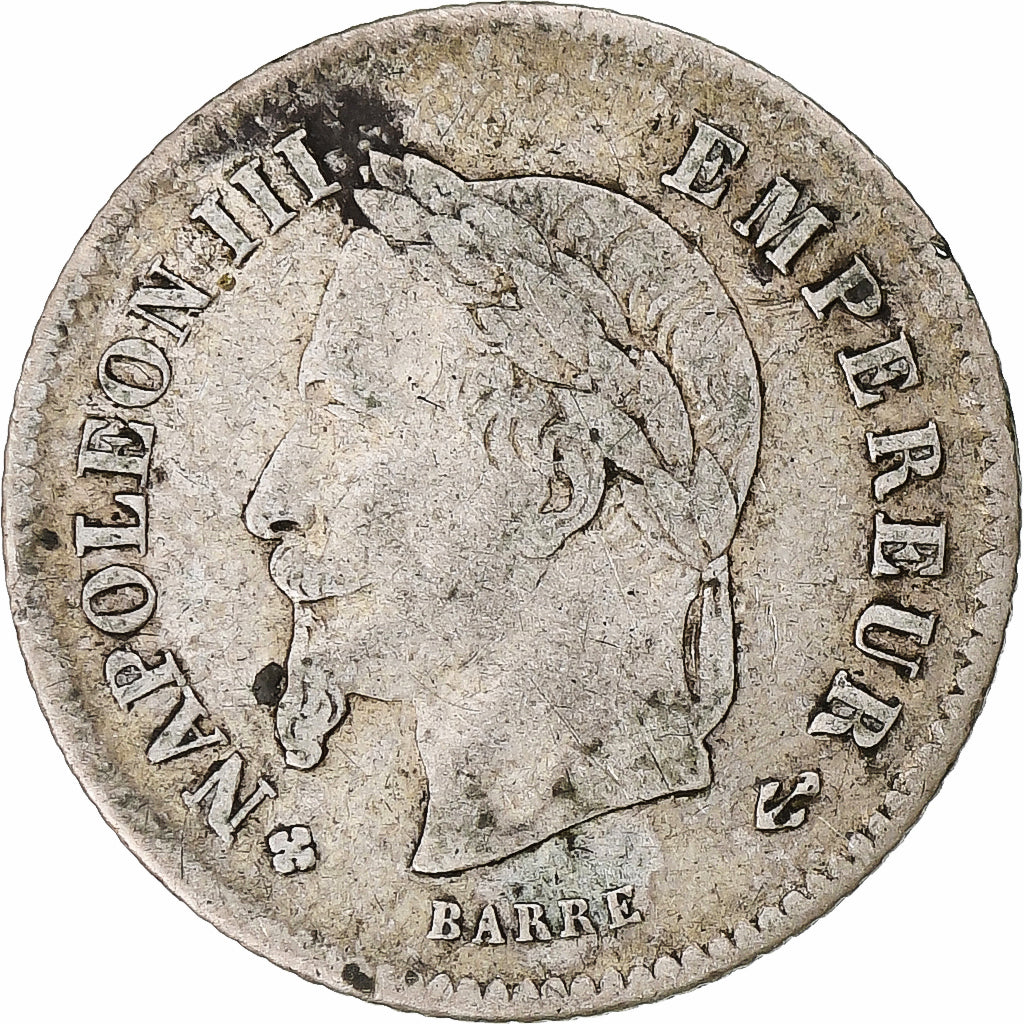France, Napoleon III, 20 Centimes, Napoléon III, 1867, Strasbourg, Silver