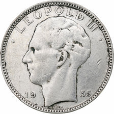 Belgia, 20 Francs, 20 Frank, 1935, Srebro, VF(30-35), KM:105