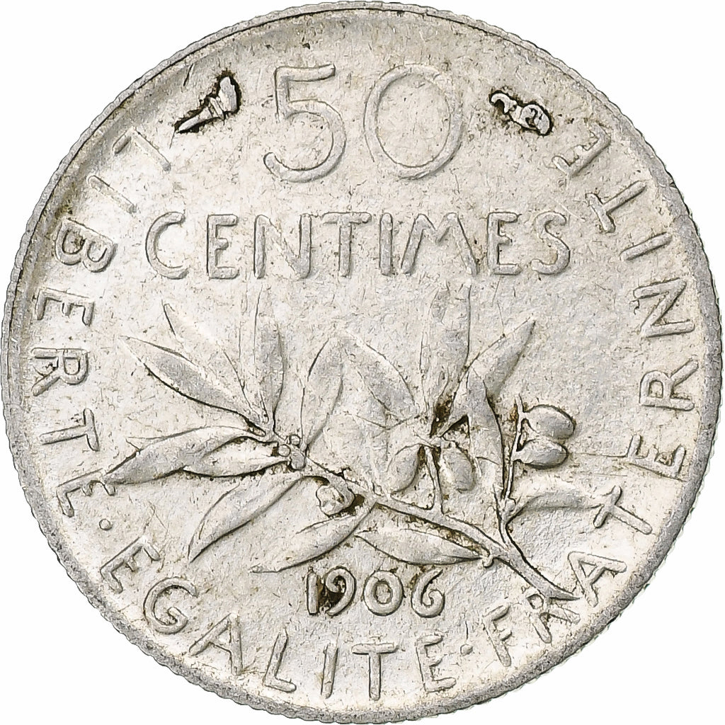 Moneda, Francia, Semeuse, 50 Centimes, 1906, Paris, MBC, Plata, KM:854