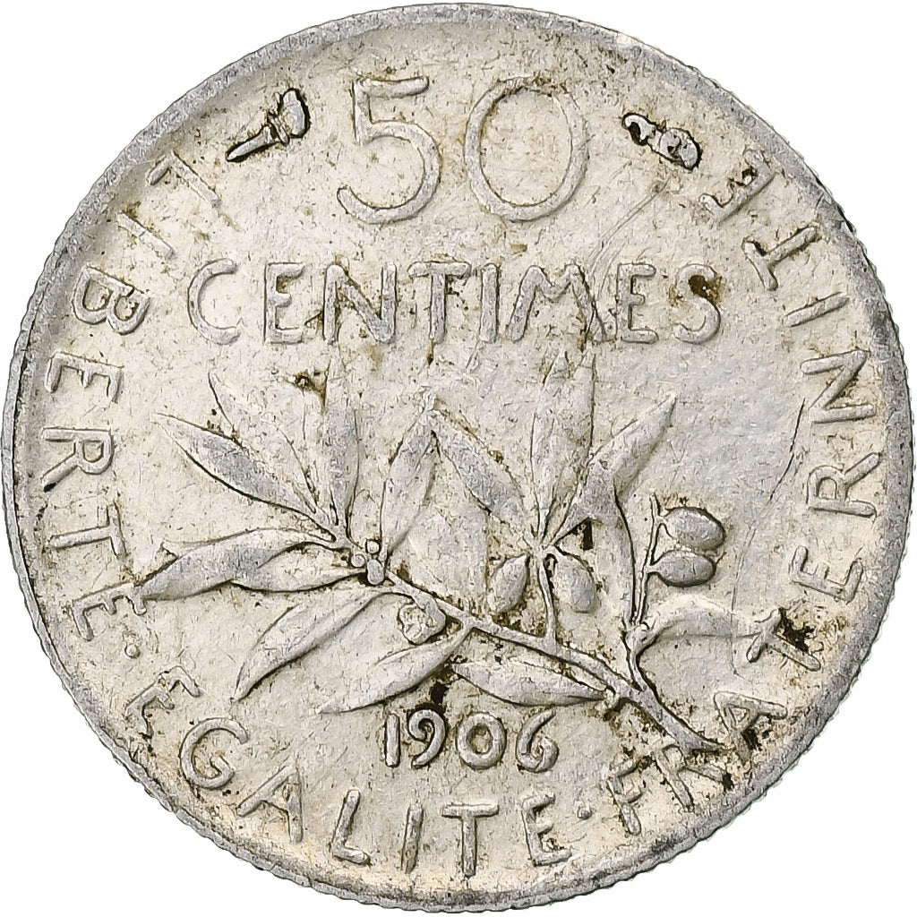 Munten, Frankrijk, Semeuse, 50 Centimes, 1906, Paris, ZF, Zilver, KM:854