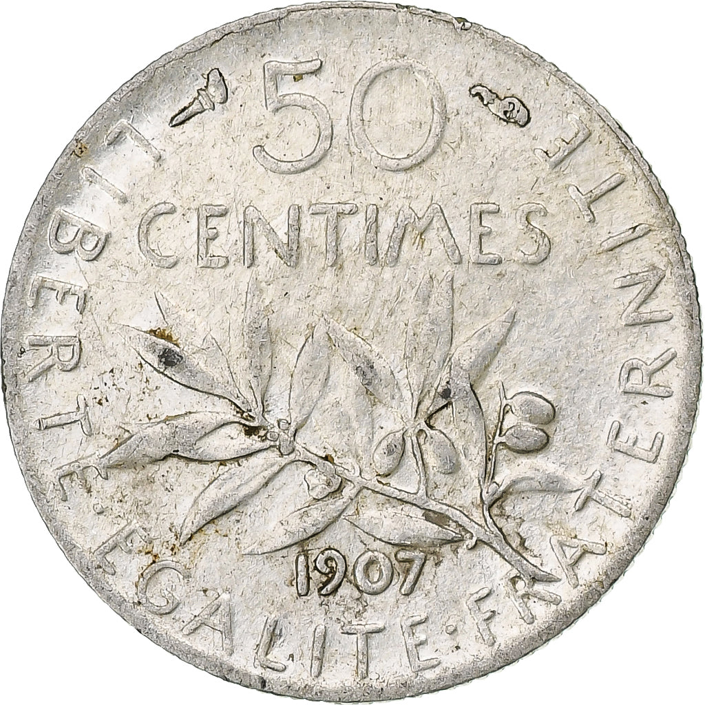 France, Semeuse, 50 Centimes, 1907, Paris, EF(40-45), Silver, KM:854