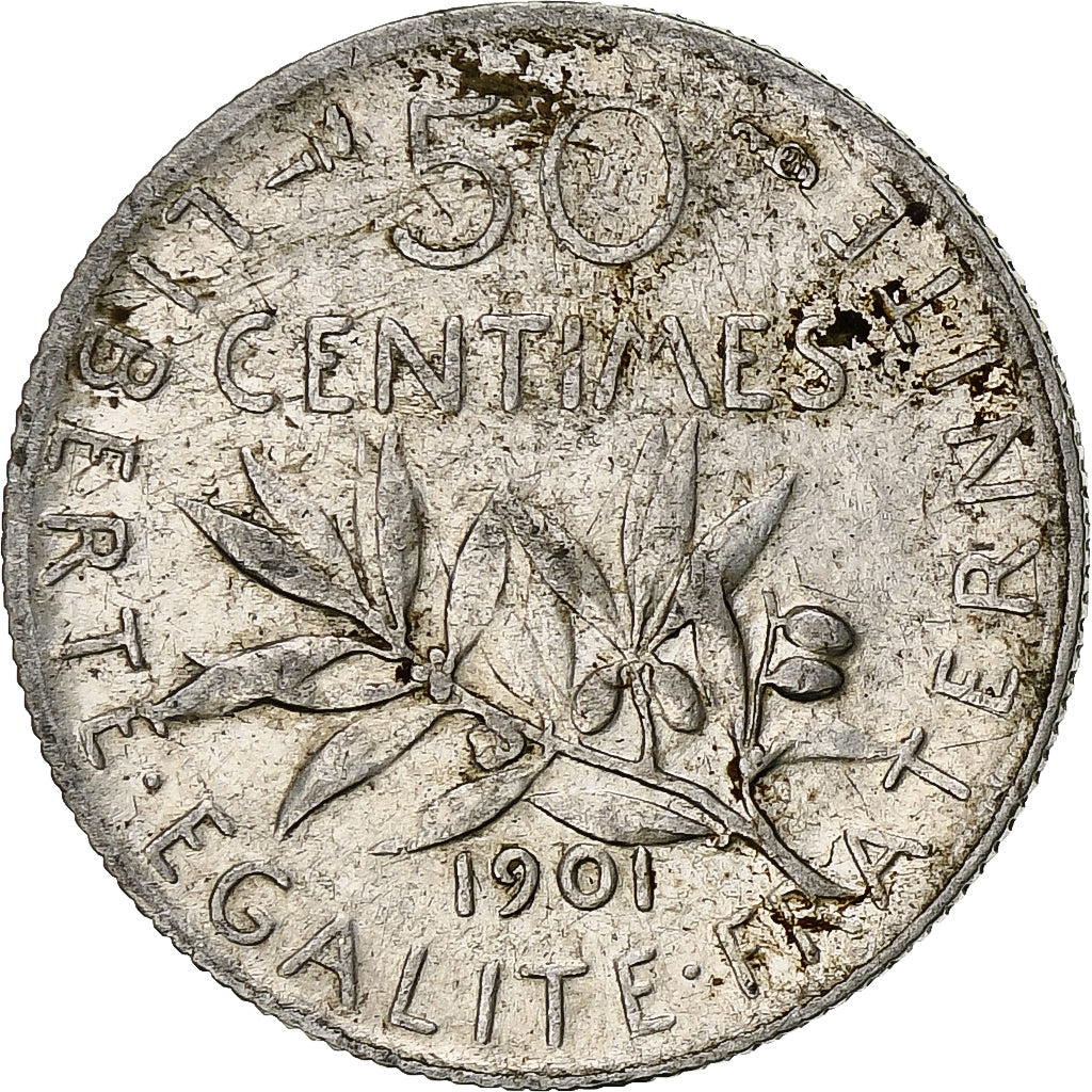 Coin, France, Semeuse, 50 Centimes, 1901, Paris, EF(40-45), Silver, KM:854