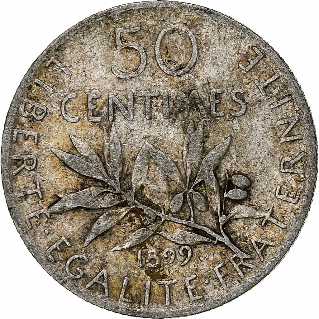 Francia, 50 Centimes, Semeuse, 1899, Paris, Plata, BC+, Gadoury:420, KM:854