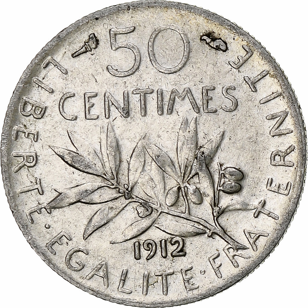 Francia, 50 Centimes, Semeuse, 1912, Paris, Plata, EBC+, Gadoury:420, KM:854