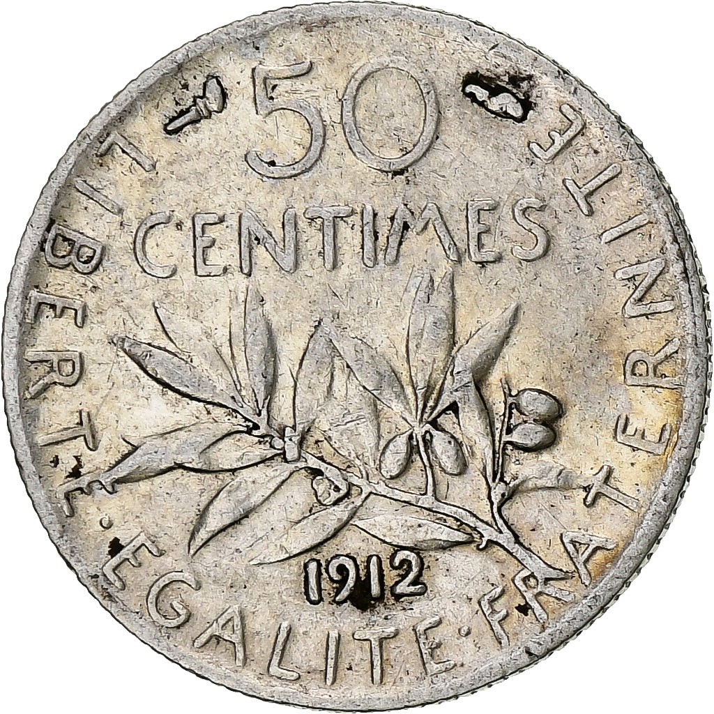 Francia, 50 Centimes, Semeuse, 1912, Paris, Plata, EBC+, Gadoury:420, KM:854