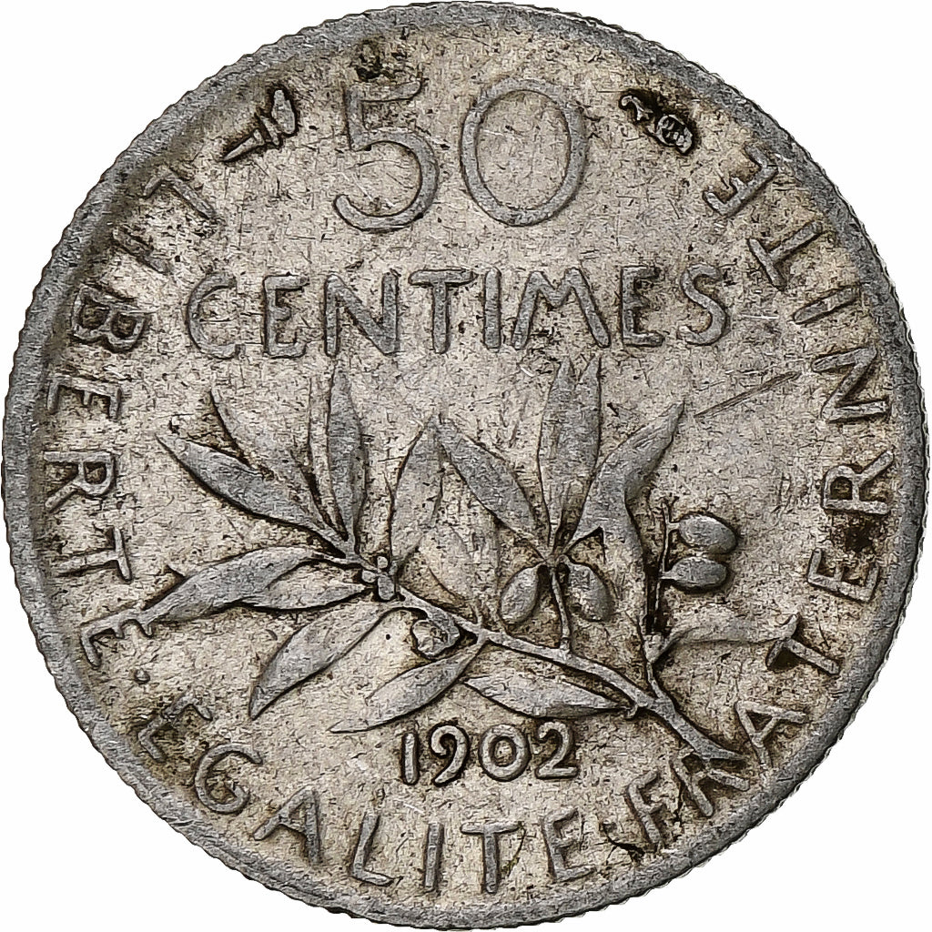 Moneda, Francia, Semeuse, 50 Centimes, 1902, Paris, BC+, Plata, KM:854