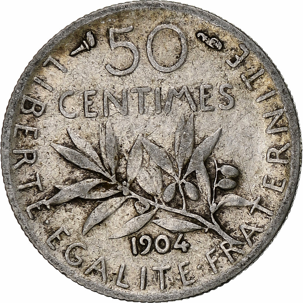 France, Semeuse, 50 Centimes, 1904, Paris, VF(30-35), Silver, KM:854,Gadoury 420