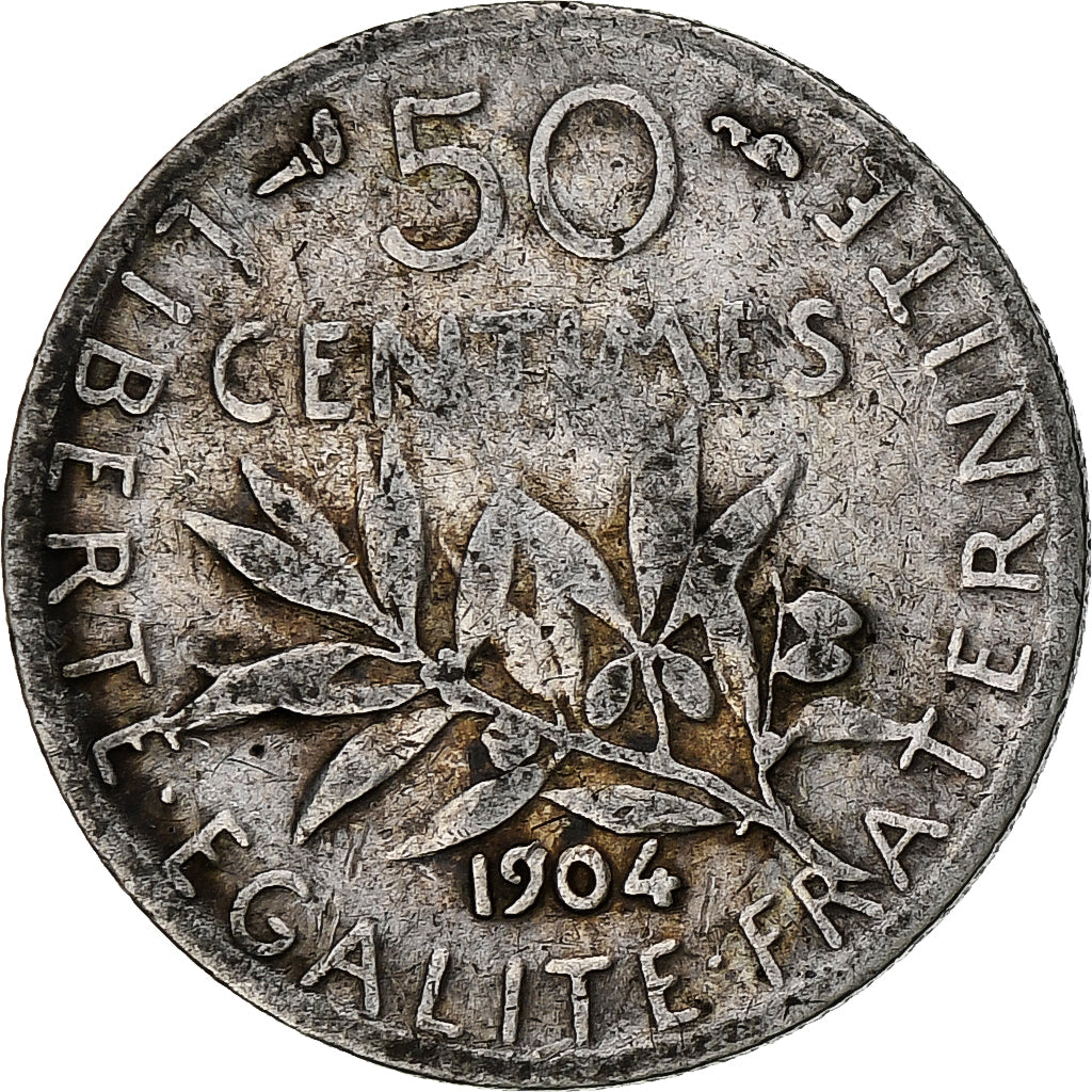 France, Semeuse, 50 Centimes, 1904, Paris, VF(30-35), Silver, KM:854,Gadoury 420