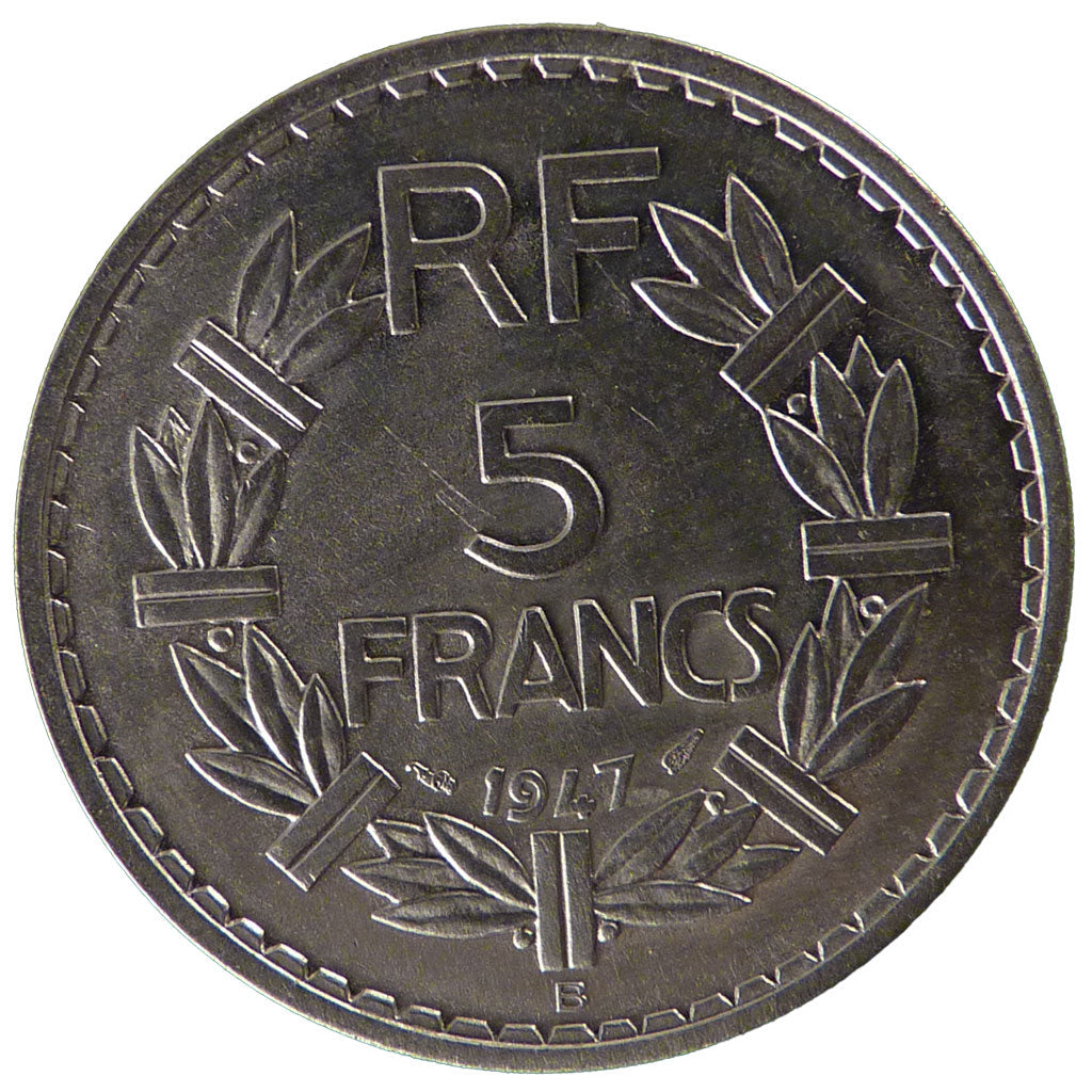 FRANCE, 5 Francs, 1947, Beaumont le Roger, MS(60-62), Aluminium, Gadoury #766a,.