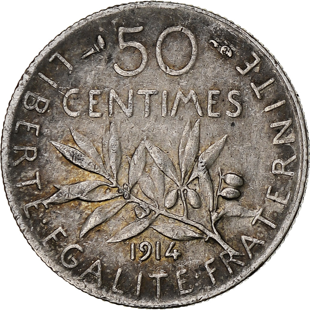 France, Semeuse, 50 Centimes, 1914, Paris, AU(50-53), Silver, KM:854,Gadoury 420