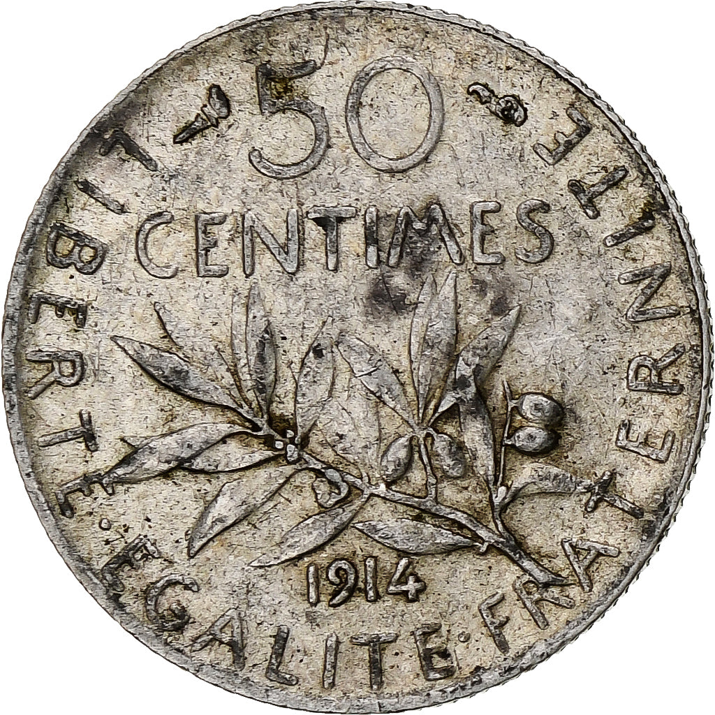France, 50 Centimes, Semeuse, 1914, Paris, Silver, EF(40-45), Gadoury:420