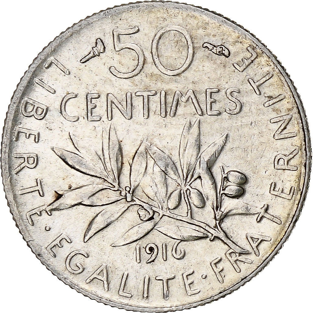 Frankreich, 50 Centimes, Semeuse, 1916, Paris, Silber, VZ+, Gadoury:420, KM:854