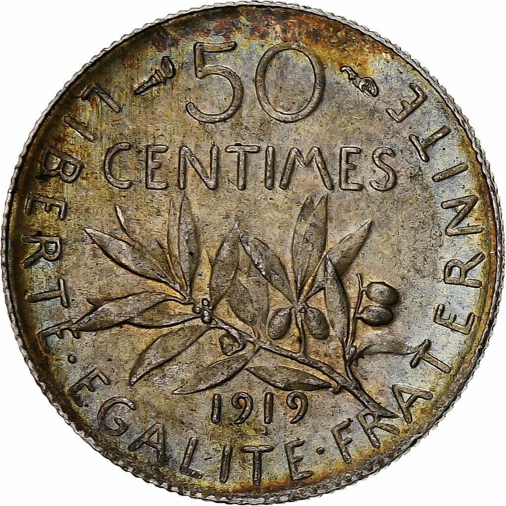 Frankrijk, 50 Centimes, Semeuse, 1919, Paris, Zilver, PR, Gadoury:420, KM:854