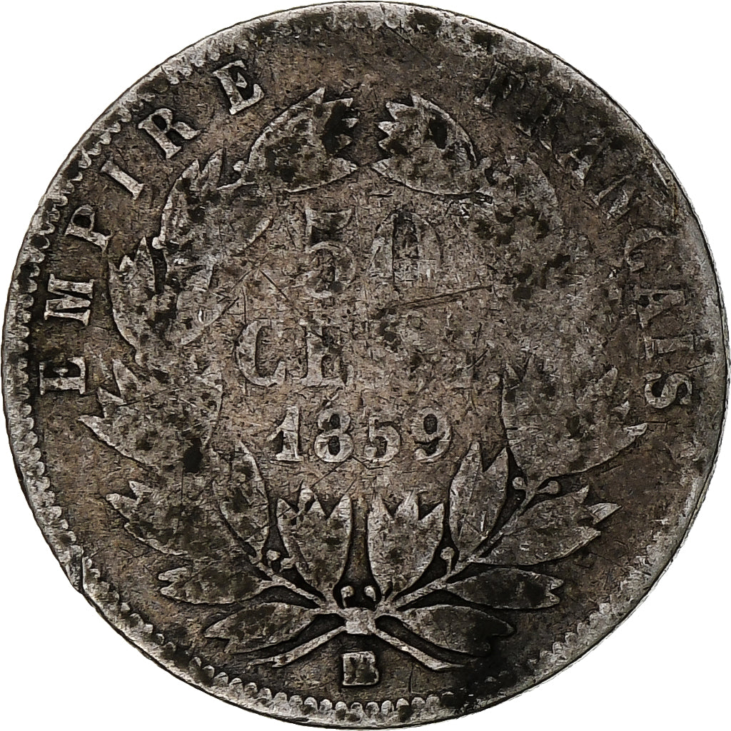 Francia, Napoleon III, 50 Centimes, Napoléon III, 1859, Strasbourg, Argento