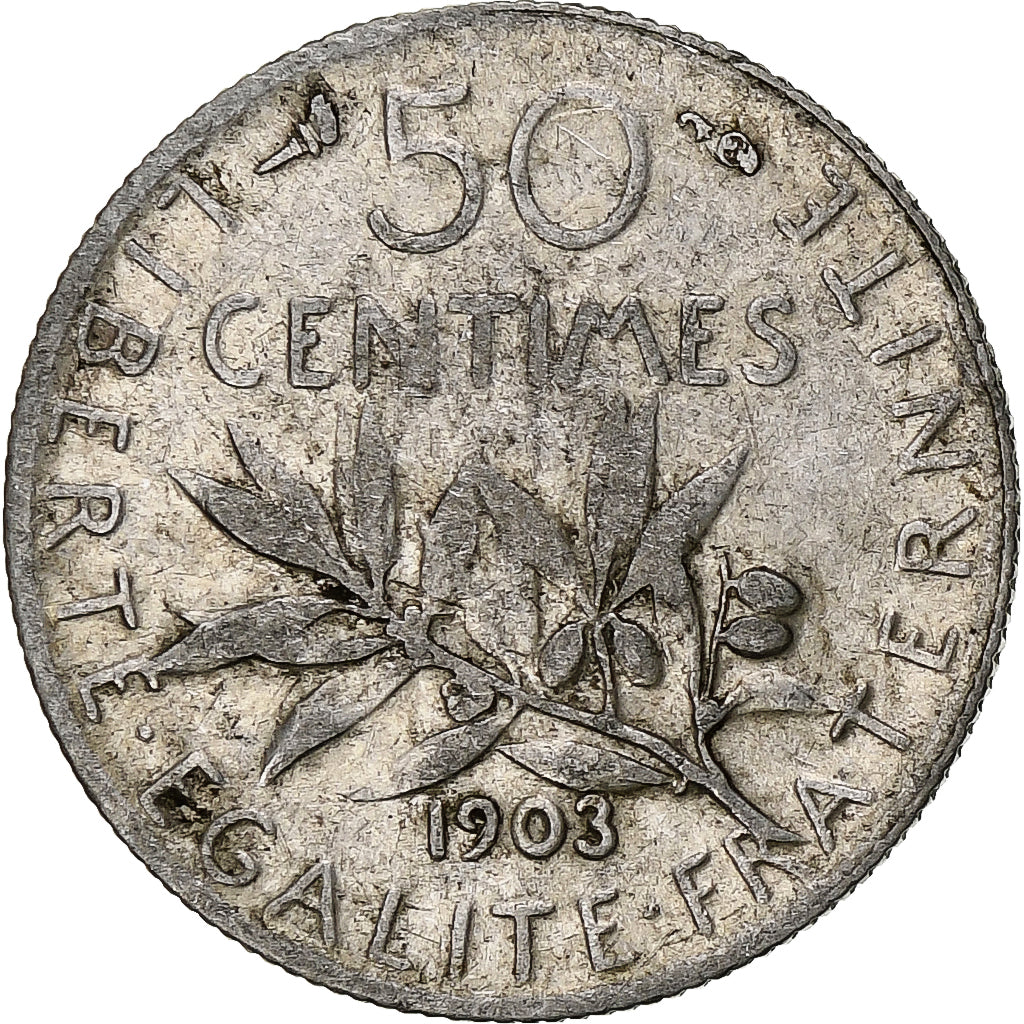Moneda, Francia, Semeuse, 50 Centimes, 1903, Paris, BC+, Plata, KM:854