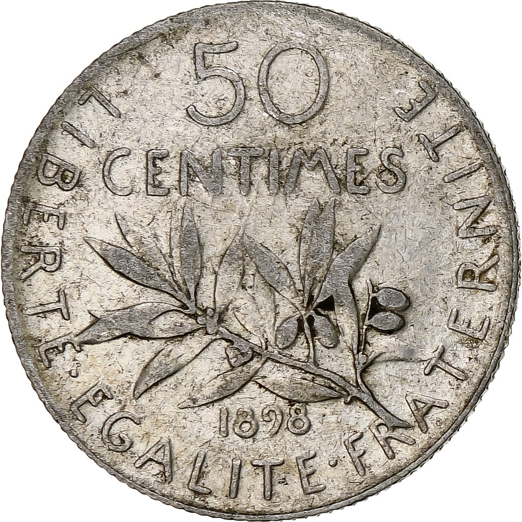 Francia, 50 Centimes, Semeuse, 1898, Paris, Plata, BC+, Gadoury:420, KM:854