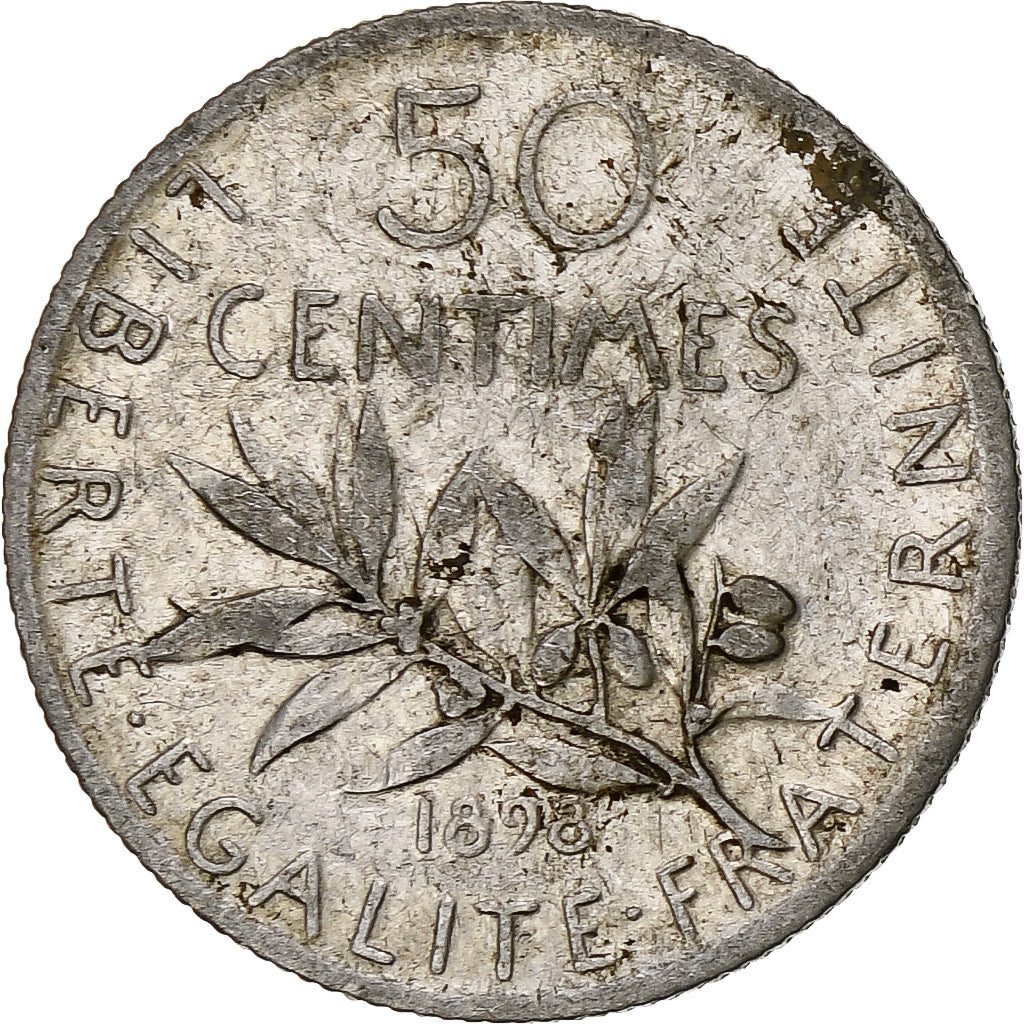 Francia, 50 Centimes, Semeuse, 1898, Paris, Plata, MBC, Gadoury:420, KM:854