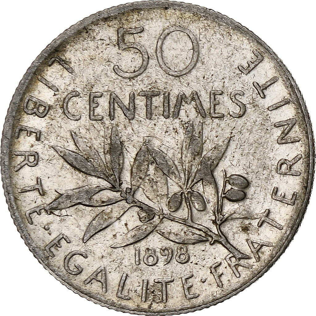 Frankrijk, 50 Centimes, Semeuse, 1898, Paris, Zilver, ZF+, Gadoury:420, KM:854
