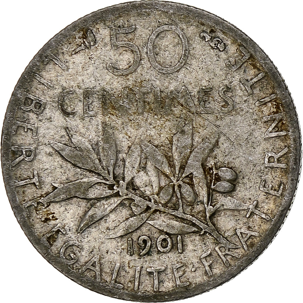 Coin, France, Semeuse, 50 Centimes, 1901, Paris, VF(20-25), Silver, KM:854